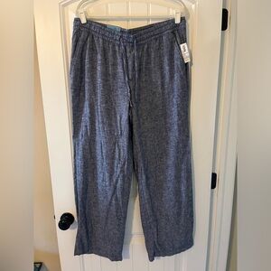 NWT Old Navy Blue Chambray Linen Blend Wide Leg Lounge Pant L